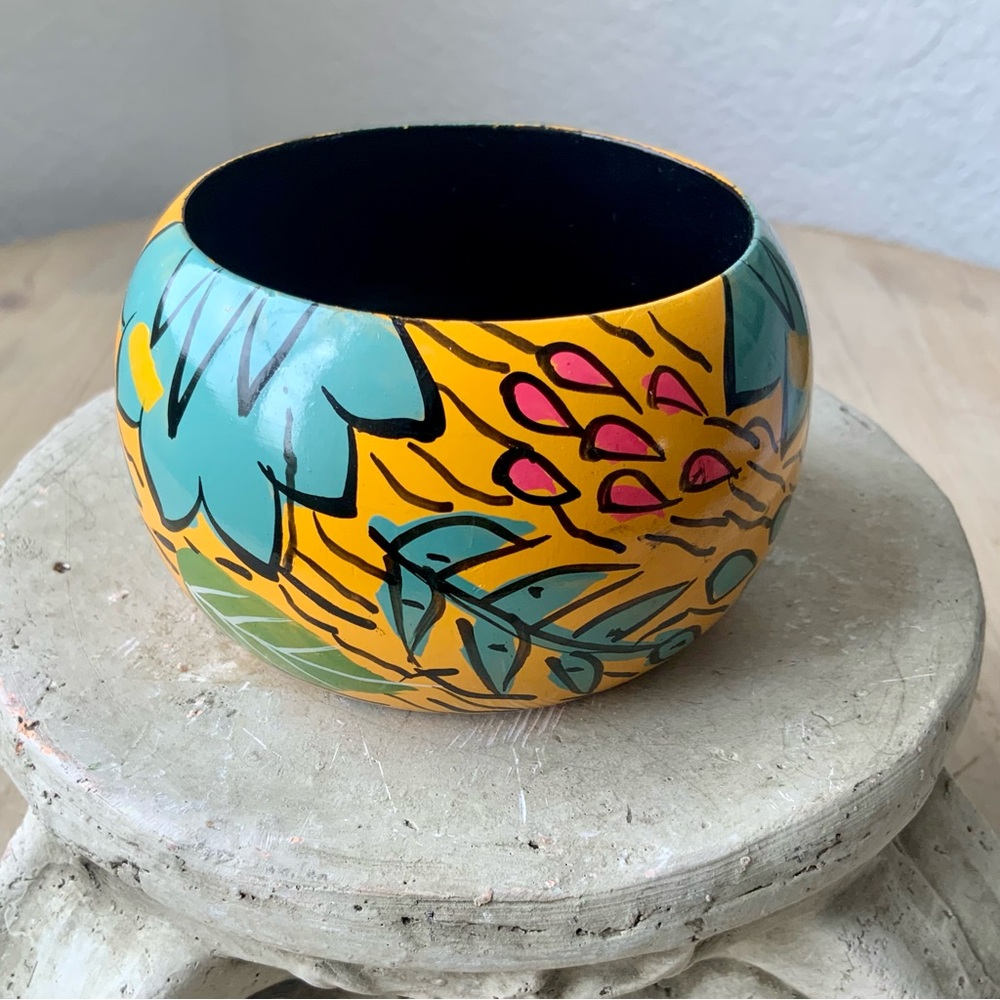 Hand-painted Wide Floral Bangle Bracelet